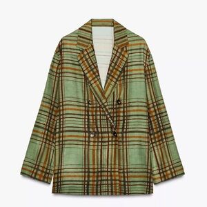 Plaid Green Double-Breasted Women's Jacket